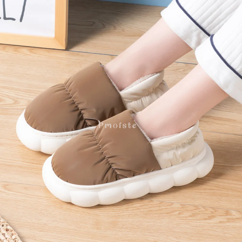 

Women Home Slippers Down Cloth Striped Designed Indoor Platform Shoes for Women Soft Warm Plush Female House Slippers Unisex