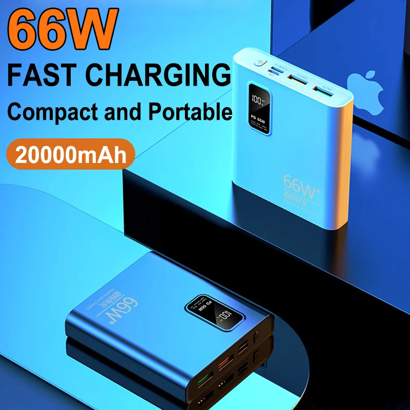 

66W Super Fast Charging Power Bank 20000mAh Digital Display External Battery Charger For 12 13 13Promax Portable Phone Powerbank