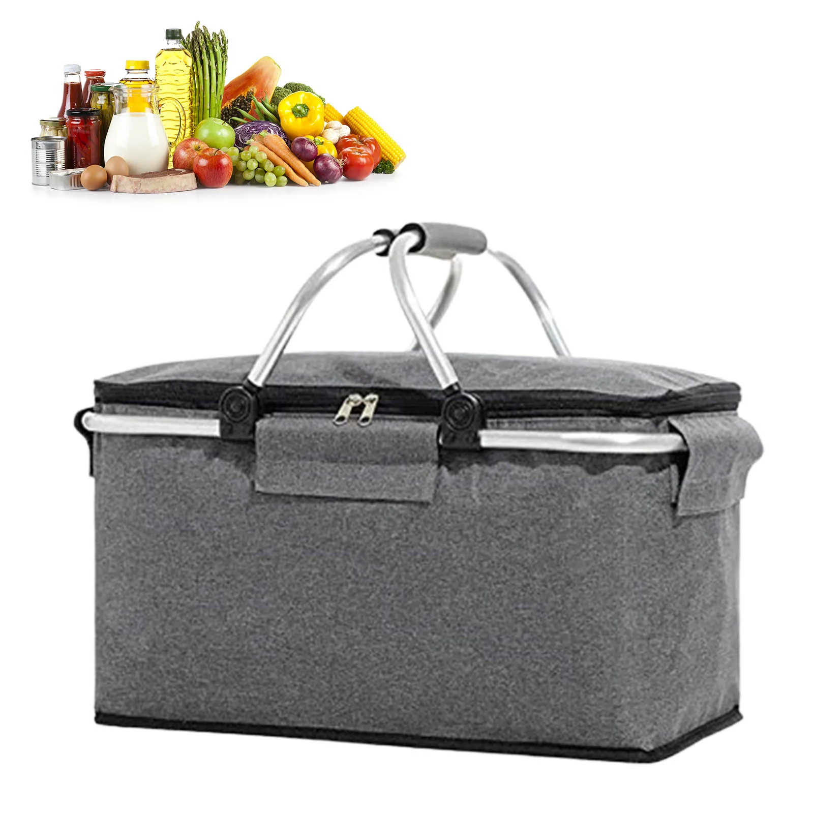 

Portable Collapsible Picnic Basket Insulated Strong Aluminum Frame Basket Lightweight Bag