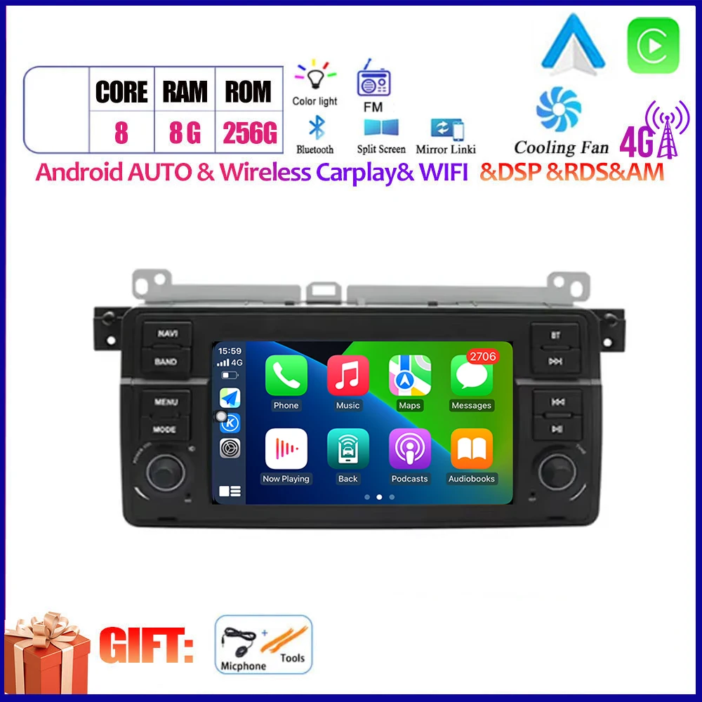 

Android 14, беспроводной Carplay, Android Auto для BMW E46 M3 318/320/325/330/335 1998-2005, мультимедийная GPS-автомагнитола, 4G, Wi-Fi, Bluetooth
