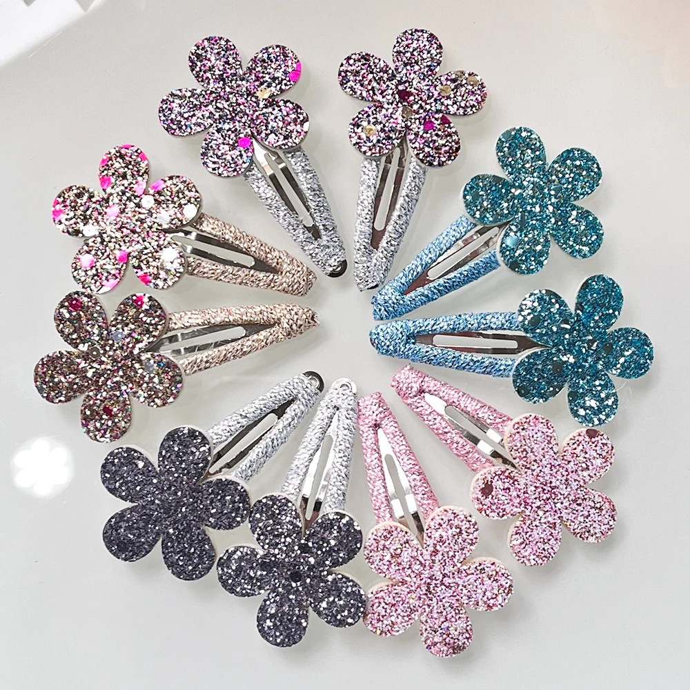 

Детские заколки для волос с блестками, 2 дюйма, 10 шт./лот, зажимы для волос в форме цветка кролика, детские заколки для девочек