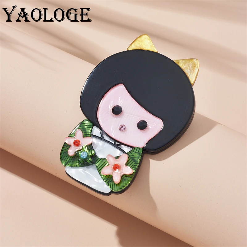 

YAOLOGE Acrylic Cartoon Figure Japanese Girl Brooches For Women Kids New Trend Badge Brooch Pins Handmade Jewelry Gift Party