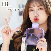 380ml plastic smile cartoon portable water cup cute funny expression transparent smiley direct drinking bottle with straps gift