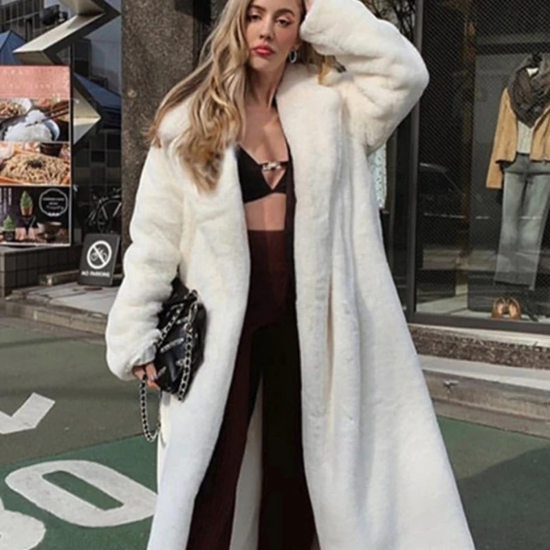 2022 New Winter Women Faux Rabbit Fur Coat Fur Coat Loose Lapel OverCoat Thick Warm Loose Female Plush Coats