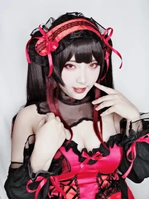 Косплей кошмар токисаки Куруми длинный черно-красный хвост асимметричная из