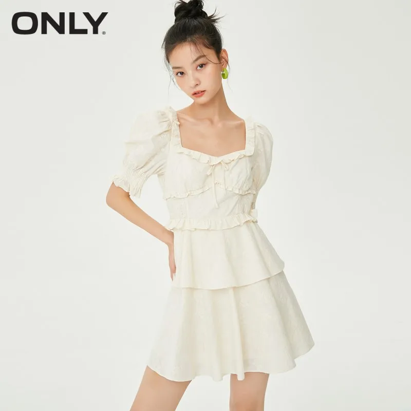 

ONLY summer new ruffled small fragrance style high waist temperament square collar short dress female | 121207194