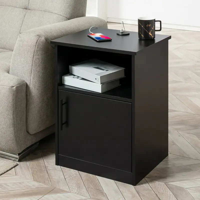 

Benton Park Nightstand with Storage, End Side Table with 3 USB Ports for Bedroom, Black