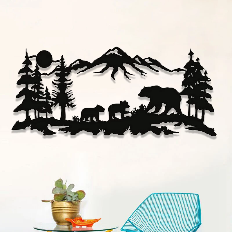 

Черная акриловая живопись, Настенный декор с изображением семьи медведя в лесу, креативный предмет, декор комнаты, в эстетике, разные размер...