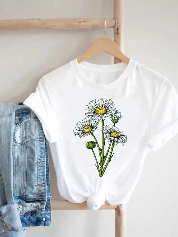 

Women Flower Sweet New Lovely Clothing Print Female Top Short Sleeve Tee Casual Summer Clothes Tshirt Fashion Graphic T-shirt
