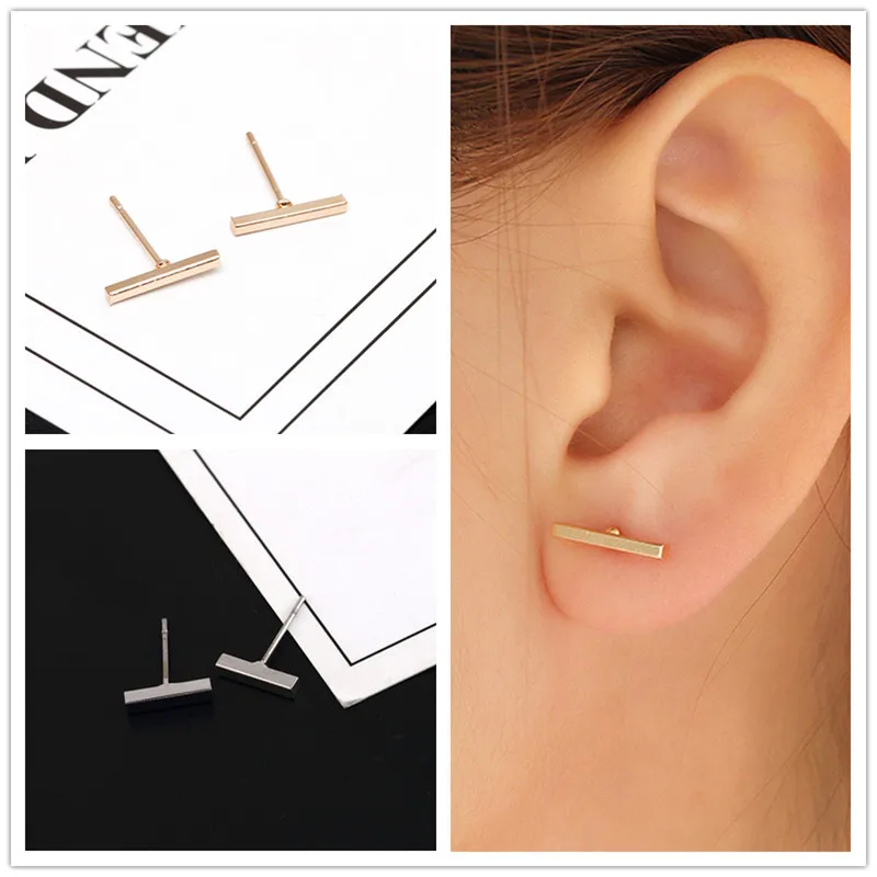 

Tiny Women Stud Earrings Punk Simple T Bar Brincos Ear Jewelry oorbellen brincos boucle d'oreille Geometric Statement Bijoux