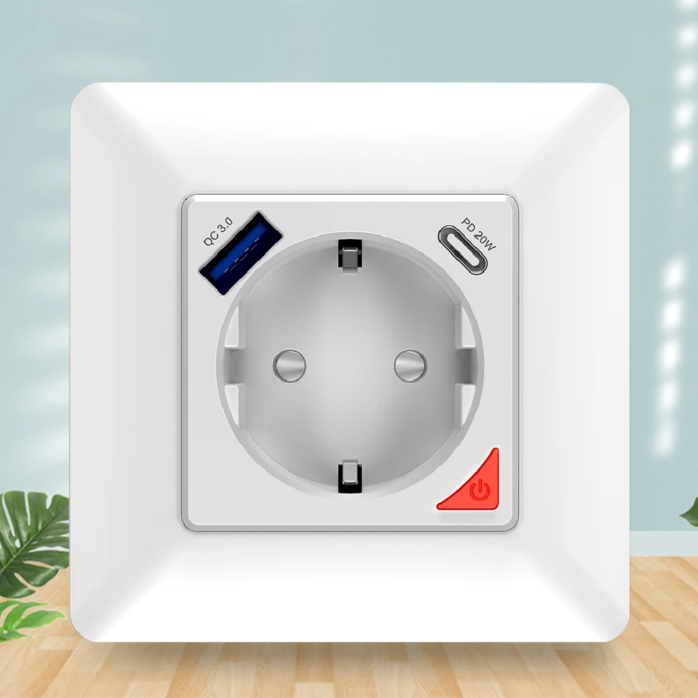 

Умная настенная розетка Tuya, панель с USB Type-C, европейская розетка, дистанционное управление через приложение, голосовое управление, работает ...