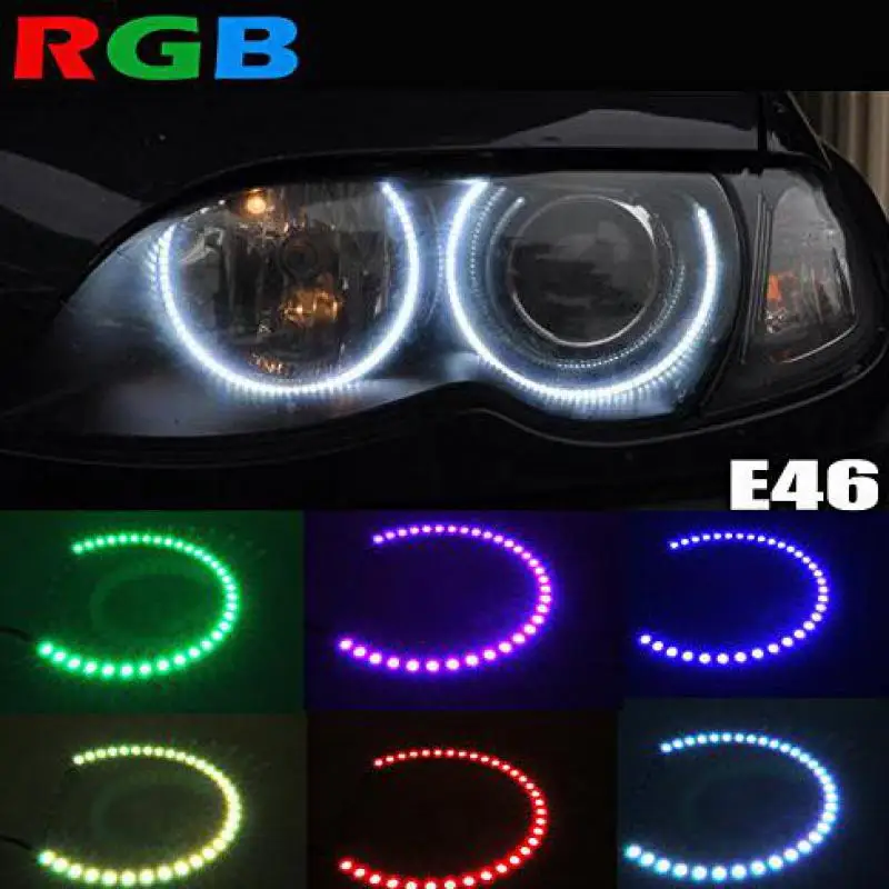 

2X131MM 2X146MM Multi-Color RGB LED Angel Eye Halo Rings for BMW E46 3 5 7 Series Headlight