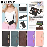 lanyard shoulder strap leather case for galaxy a22 a32 a52s a12 a03s xcover 5 case zipper wallet full protect stand card slot