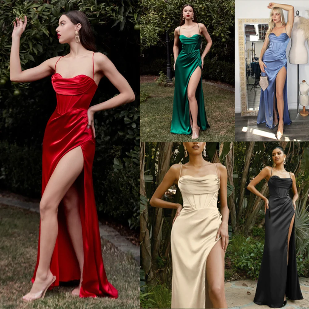 

Sexy Backless Slit Suspender Formal Evening Dress Lace Up Solid High Waist Graduation Dress Elegant Party Dresses for Women