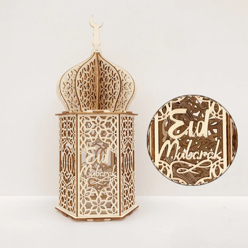 

Eid Mubarak Wooden Pendant with Led Candles Light Diy Ramadan Decorations for Home Islamic Muslim Party Eid Ramadan Decoration