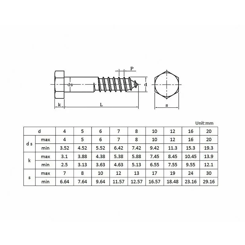 1 ~ 2 шт. внешний шестигранный винт по дереву M6 M8 M10 M12 синие цинк углеродистая сталь