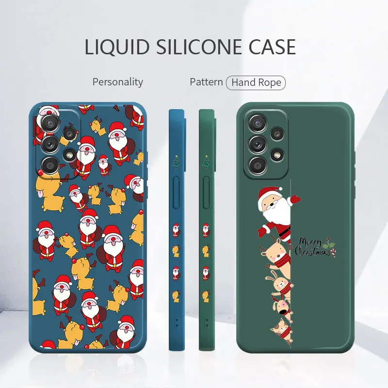 

Square Liquid Case For Samsung Galaxy A52s A73 A72 A53 A33 A32 A22 A13 A02s A21s A12 A31 A51 A71 Christmas Santa Claus Reindeer