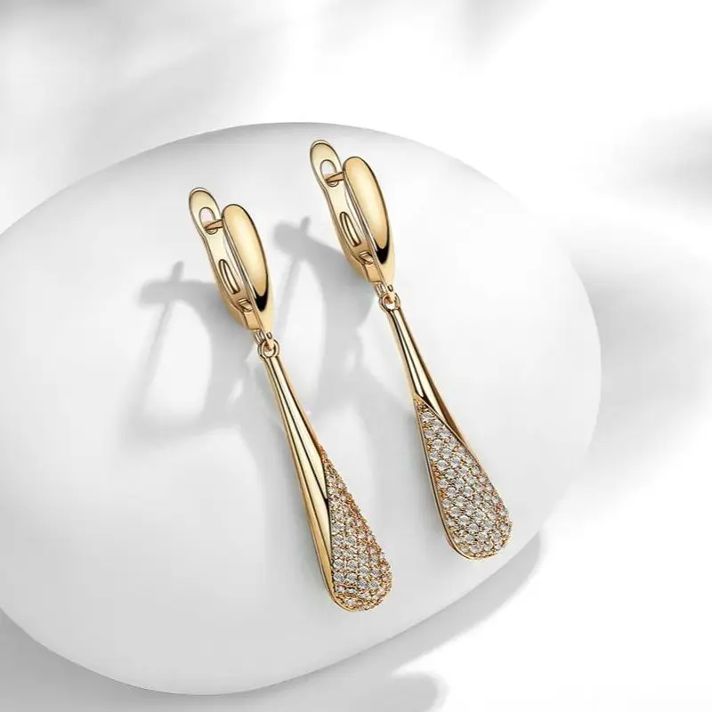 

Dckazz High Quality Eardrop Exquisite Luxurious Full Crystal 585 Rose Gold Color Earring Woman Jewelry Wedding Accessories