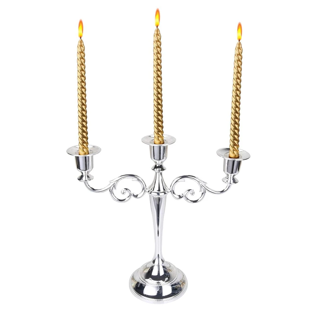Candle Holder 3-arms Candelabra 25cm/10'' Metal Candlestick Holder for Wedding Decor Kitchen and Restaurant Dining Table Decor