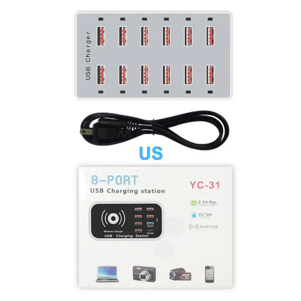 

Usb Mobile Phone Charger Universal Usb Adapter Expansion Multi-function Row Socket Fast Charge Usb Docking Station 12 Ports