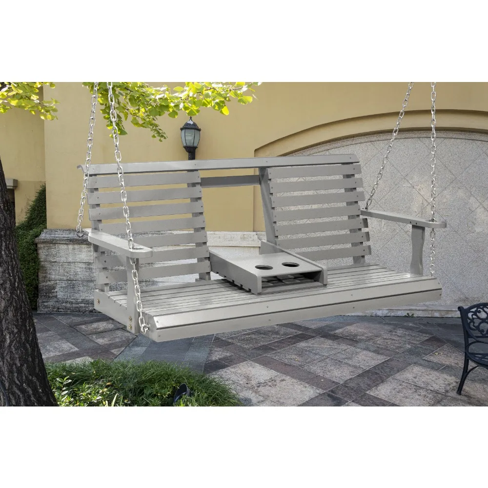 

Outdoor Patio Garden Furniture 3-Person Hanging Wood Porch Swing, Weather Resistant Finish-Gray