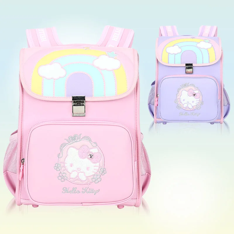 Рюкзак Hello Kitty для учеников начальной школы, легкий школьный ранец для девушек с защитой позвоночника и облегчением нагрузки, с мультяшным рисунком