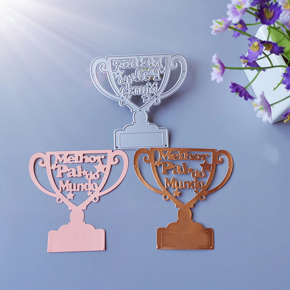 

Portuguese Best Father Trophy Cutting Dies with heart-shaped decoration, scrapbook embossed photo album card making DIY crafts