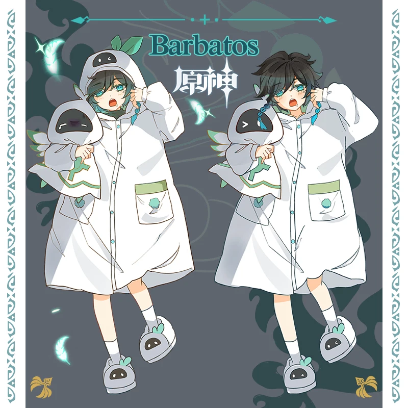 

Hot Game Genshin Impact Barbatos Cosplay Sleepwear Winter Warm Flannel White Homewear Pajamas Women Long Outwear