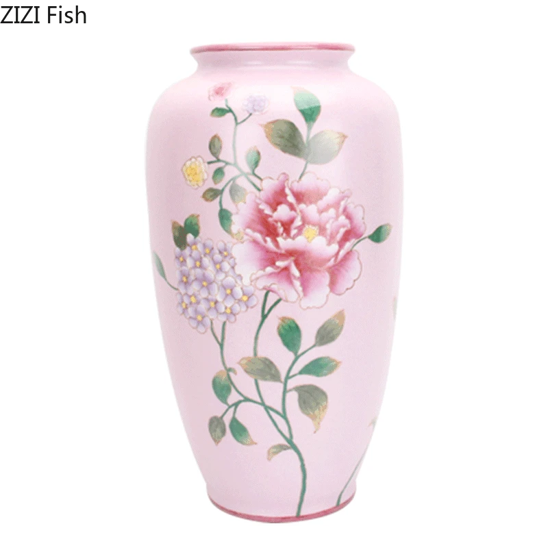 

Peony Flower Pattern Ceramic Vase Crack Texture Porcelain Floral Vases Decorative Flowers Pots Home Decor Flower Arrangement