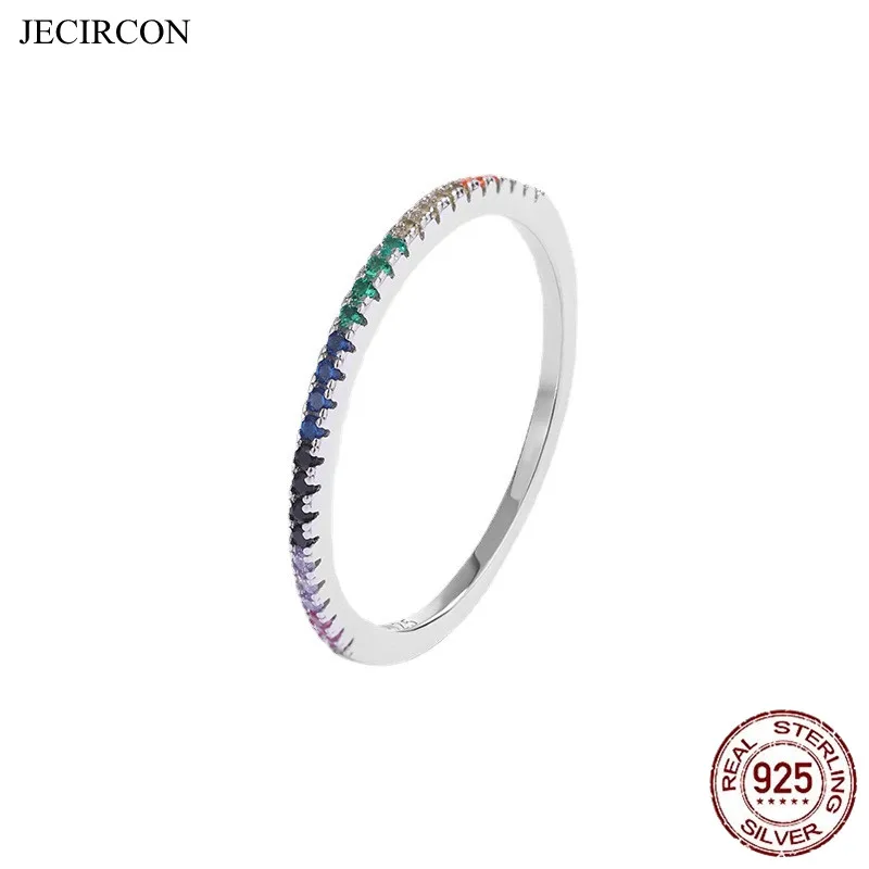 

JECIRCON Original 925 Sterling Silver Colorful Mini Zircon Thin Ring Women Wedding Party Fine Jewelry Accessories Free Shipping