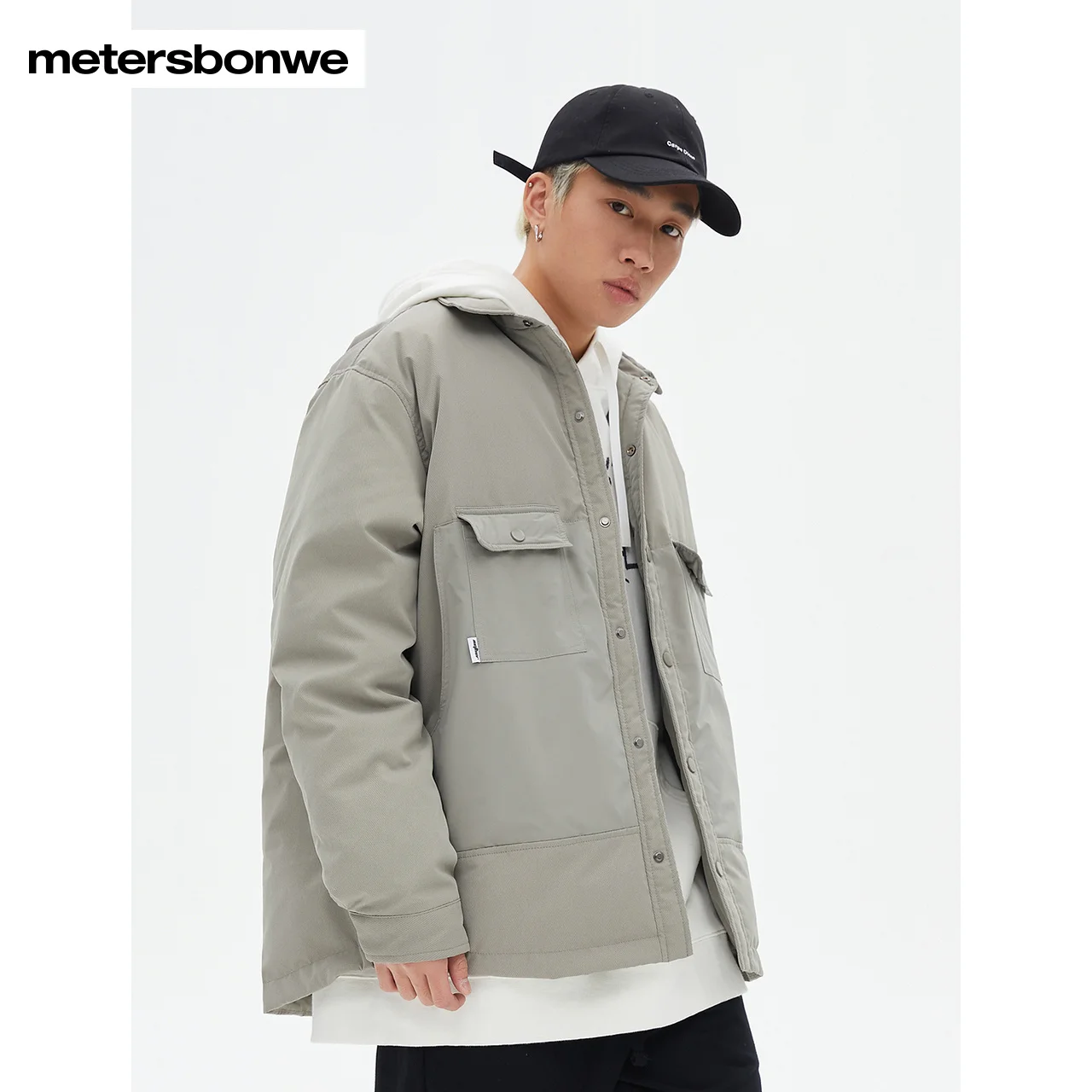 Metersbonwe Men's Lapel Shirt Down Jacket Casual 80%Duck Down Thick Solid Color Down Warm Wear Comfortable Male Winter Down Coat