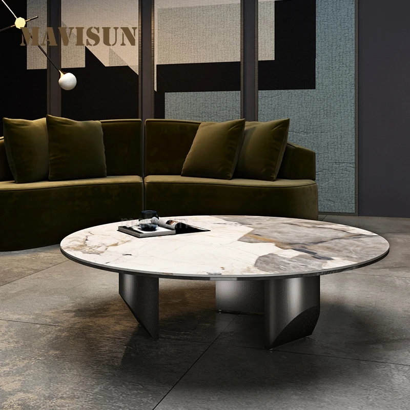 

European Small Apartment Balcony Creative Light Luxury Coffee Table Simple Marble Circle Dining Table High Class Home Furniture