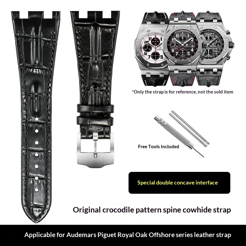 Фото Мужской ремешок из натуральной кожи 28 мм для часов AP Royal Oak Offshore 26470 26170 26471, с особыми вогнутыми и выпуклыми выемками №1