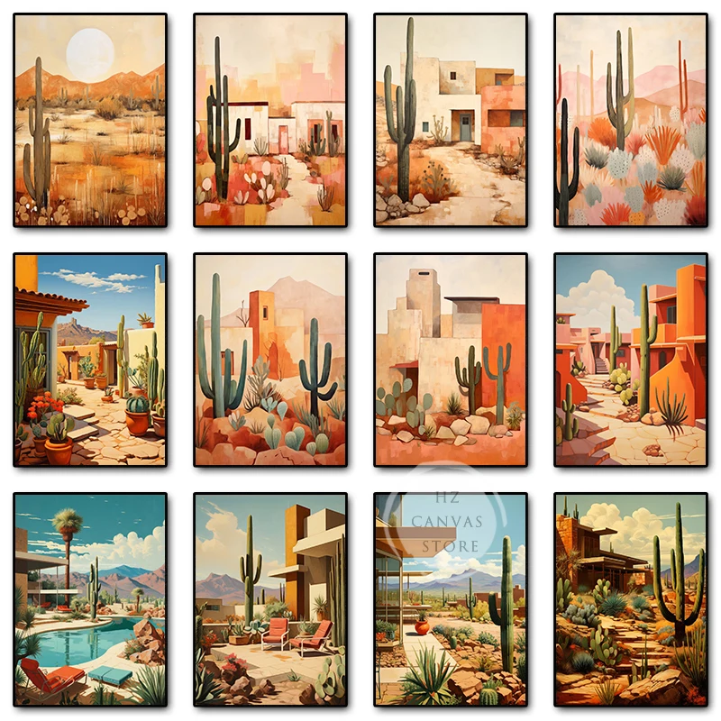 Картина &quotБотанический бохо пейзаж пустыни&quot на канве