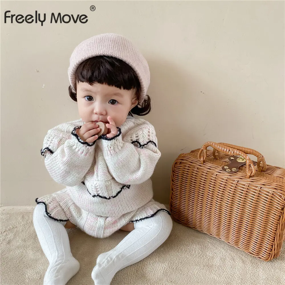 

Freely Move 2022 Autumn Winter Girl Knitting Sweater Set 2pcs Infant Baby Sweater Suit Warm Baby Clothing Newborn Baby Clothes
