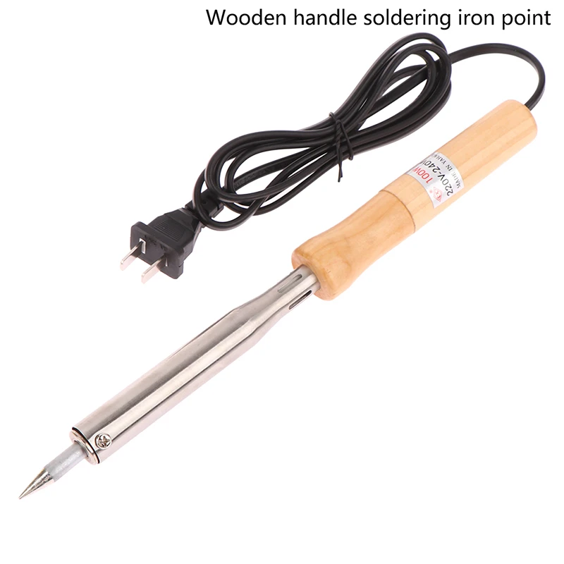 

220V Adjustable Temperature Electric Solder Iron 100W Wood Handle Mini Soldering Iron Rework Station EU Plug