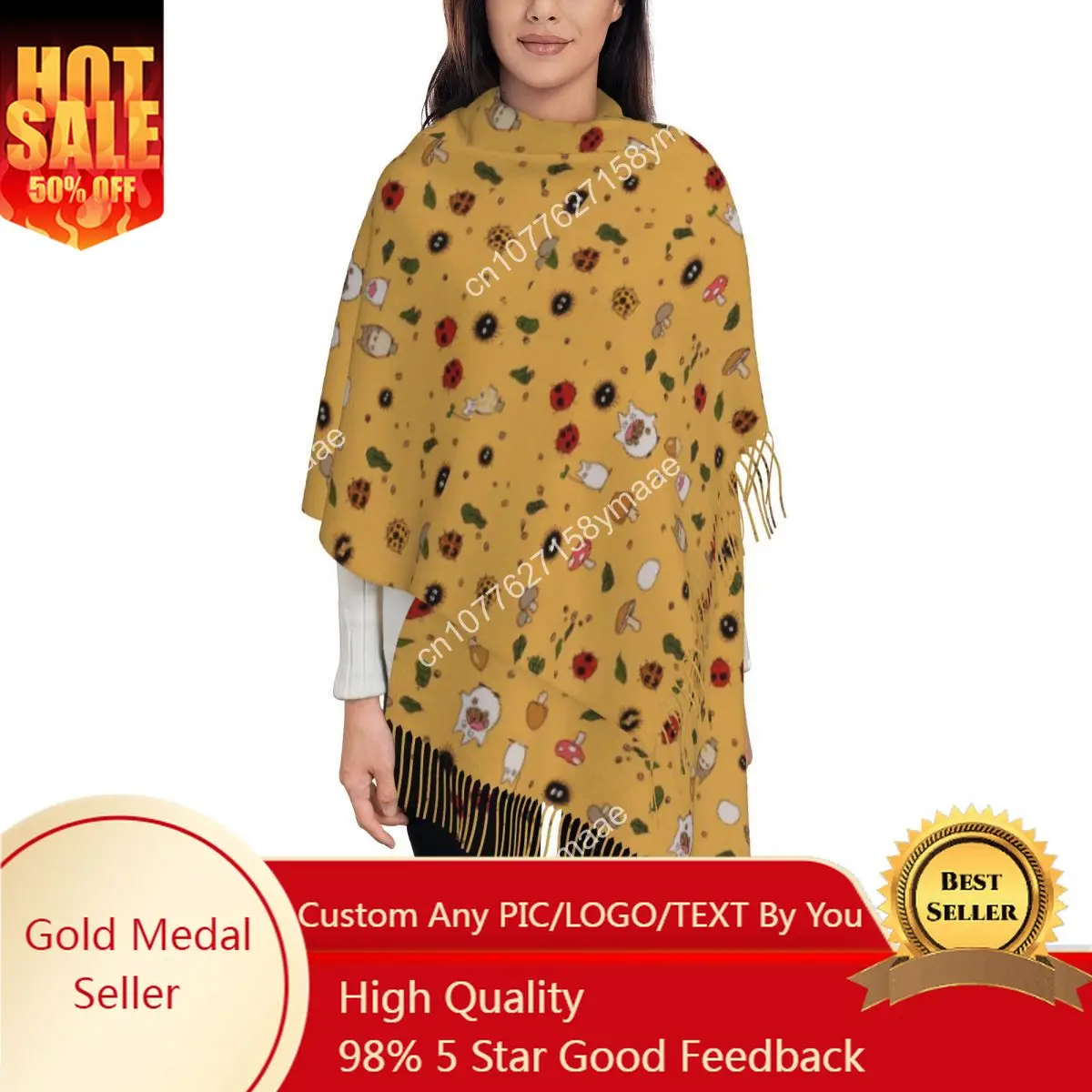 

Neighbor Totoro Anime Shawls Wraps for Ladies Winter Large Soft Scarf Pashminas Tassel Scarves