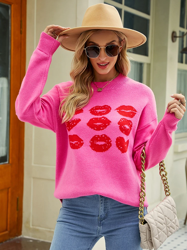 

Fitshinling Lips Sweaters For Women Winter Clothing 2023 Knit Tops Korean Fashion Slim Jumper Female Kawaii Pullover Pulls New