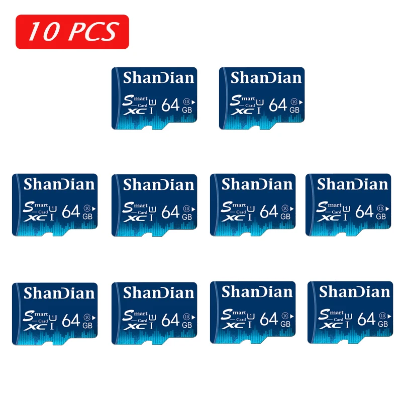 

Смарт-карта памяти SHANDIAN SD/TF, 10 шт., 64 ГБ/32 ГБ, класс 10