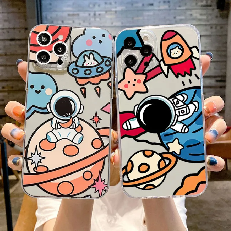 

Space Astronauts Transparent Case For Case For iPhone 7 7P SE 2020 11 12 13 Max Pro Mini X Xr Xs 8 Plus 6 6s Glui Mirror Flip