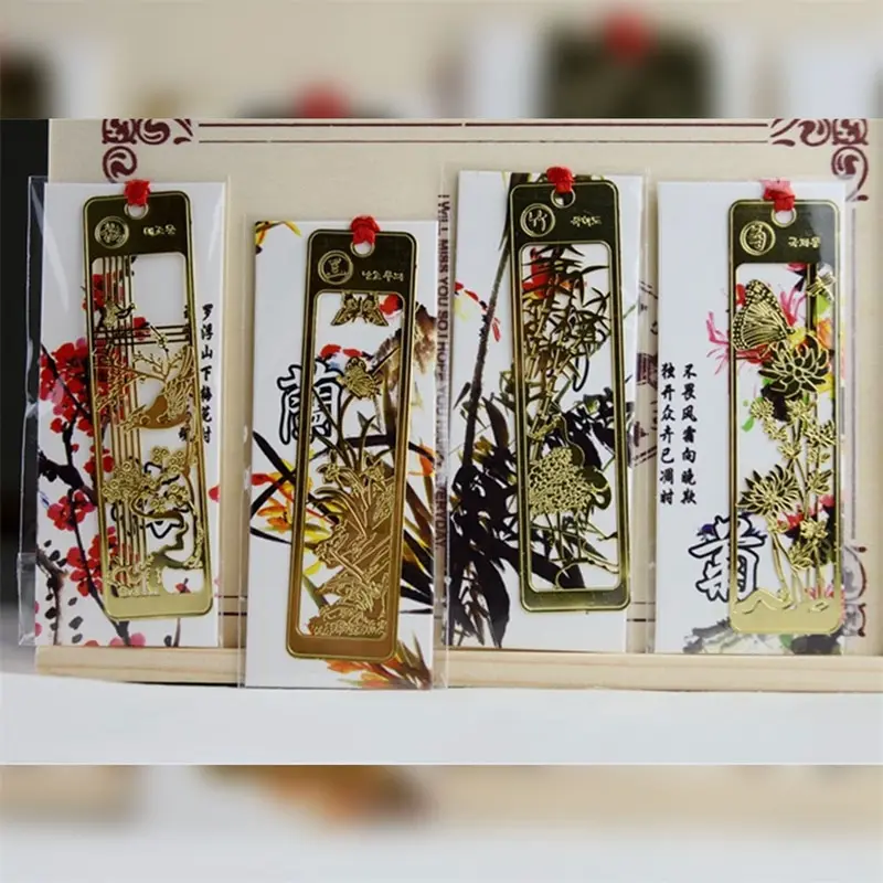 

Creative gold metal bookmarks plum blossoms orchid bamboo vintage butterfly book marks gifts for teachers