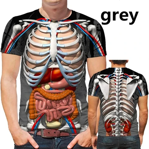 Мужская и женская одежда унисекс, с 3d-рисунком скелета внутренних органов, с круглым вырезом