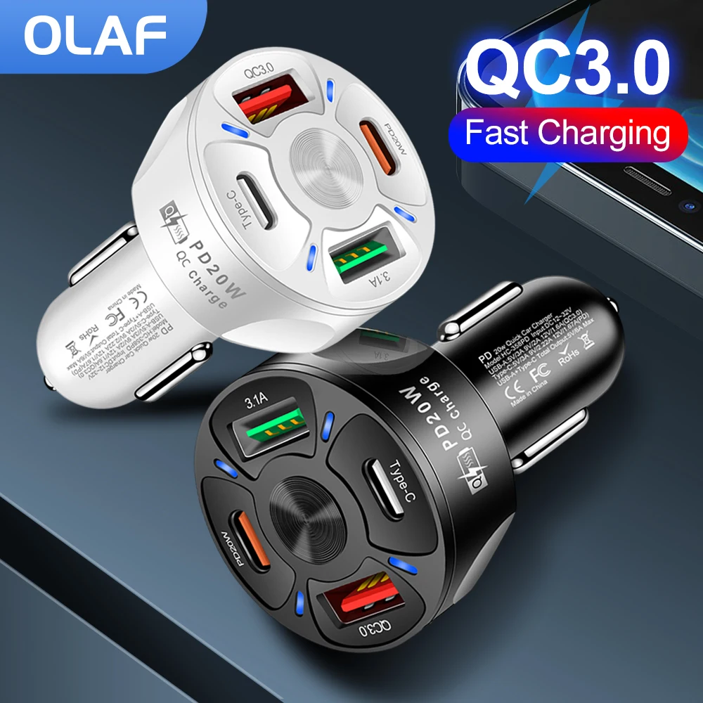 

OLAF Dual USB C Car Charger Fast Charging USB Type C Fast Charger PD QC3.0 For iphone Samsung Xiaomi Car Phone Charger Adapter