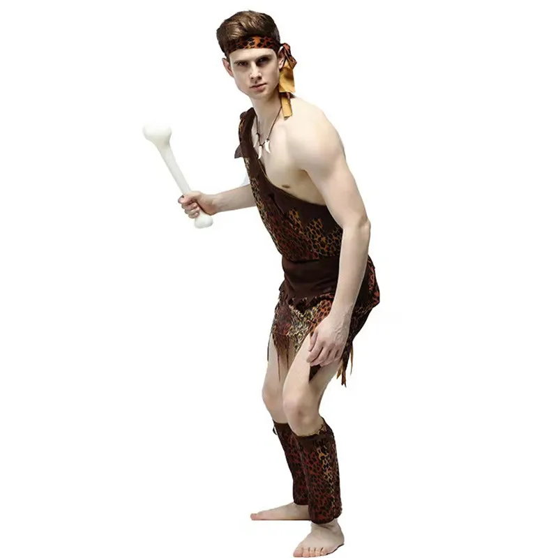 Леопардовый принт для мужчин примитивный косплей костюмы охотников на Хэллоуин