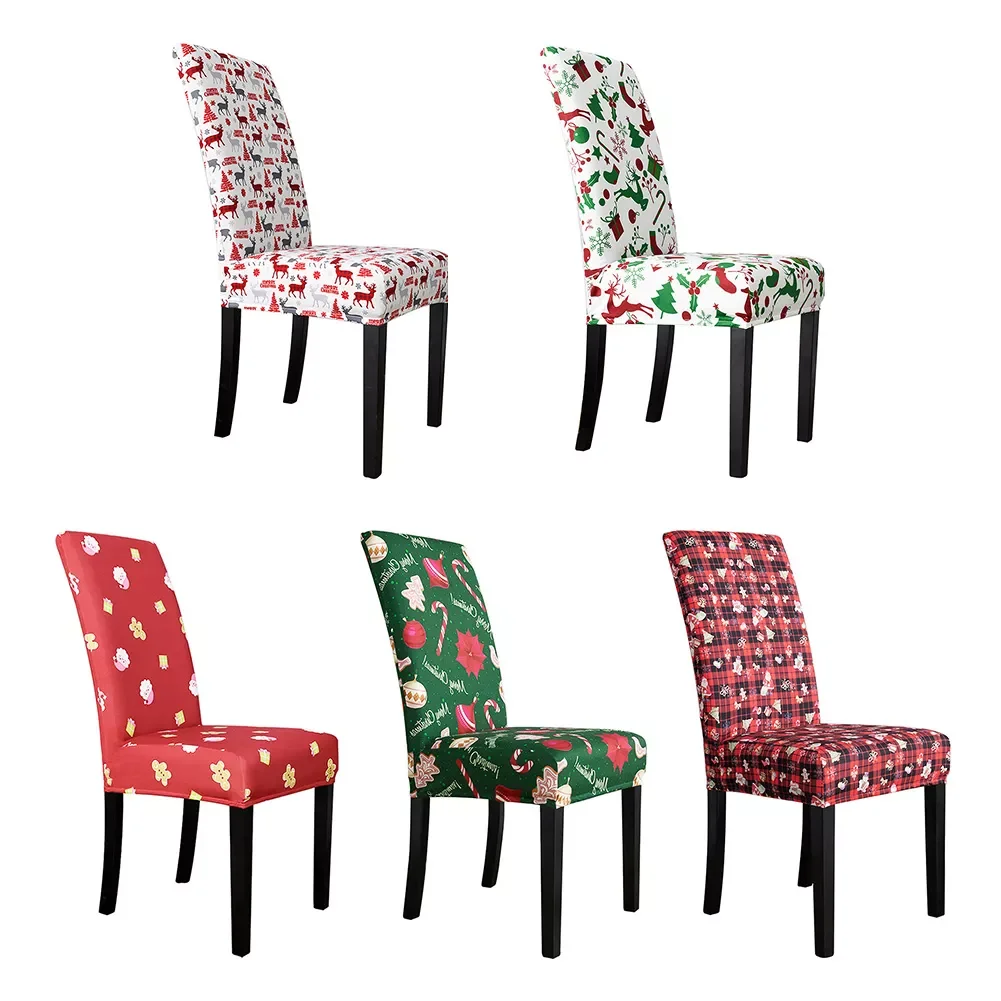 

NEW2022 Chair Covers Cartoon Pattern Printed Polyester Christmas Dinner Table Decoration Chair Back Covers Merry Christmas Home
