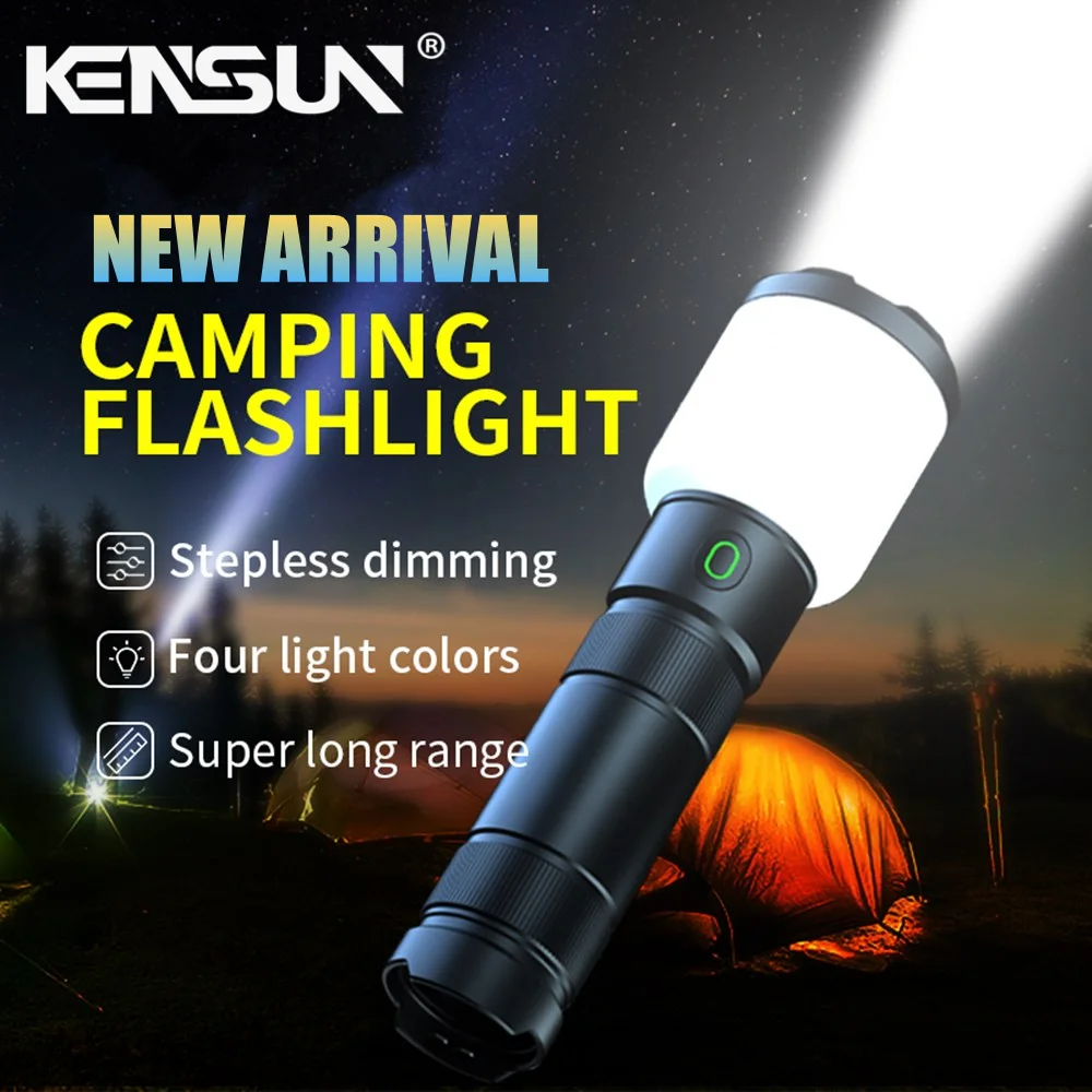 

New Strong Bright Torch Powerful LED Flashlight USB Rechargeable Four Color Camping Light Lantern Outdoor Lamp 5000mAh Battery
