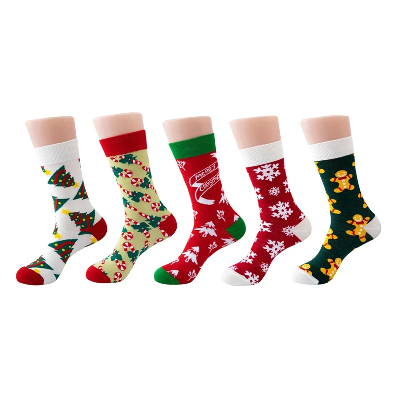 

Новые рождественские носки, мужские Смешные 2023, рождественская елка, снежинка, Санта-Клаус, лось, снег из хлопка, Мужские новогодние носки в стиле Харадзюку
