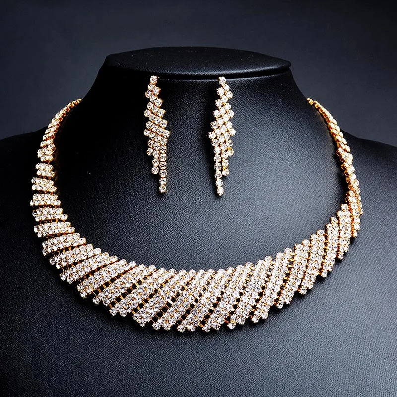 

TREAZY Стразы золотого цвета свадебный роскошный набор из колье и серёг в африканском стиле для невесты