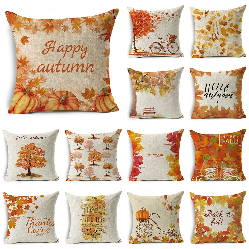 

Colorful Watercolor Autumn Style Pillow Case Linen Decor Plant Cushion Cover for Car Sofa Pillowcase 45cm*45cm