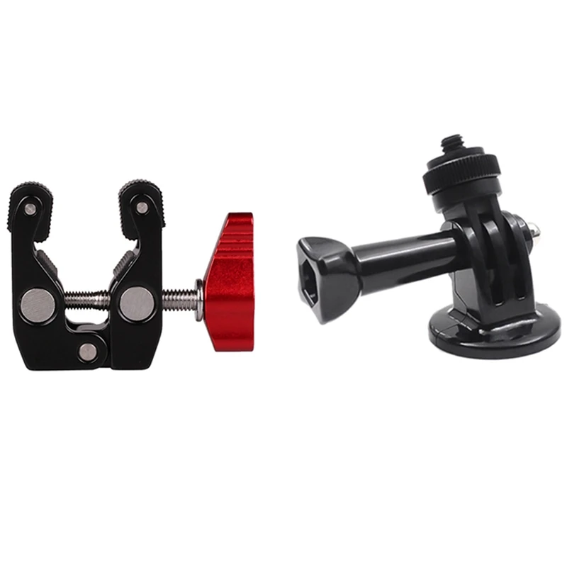

1 Set 1/4 Screw Adapter Base Tripod Mount Holder & 1 Pcs Camera Clamp Crab Mount Hot Shoe Adapter